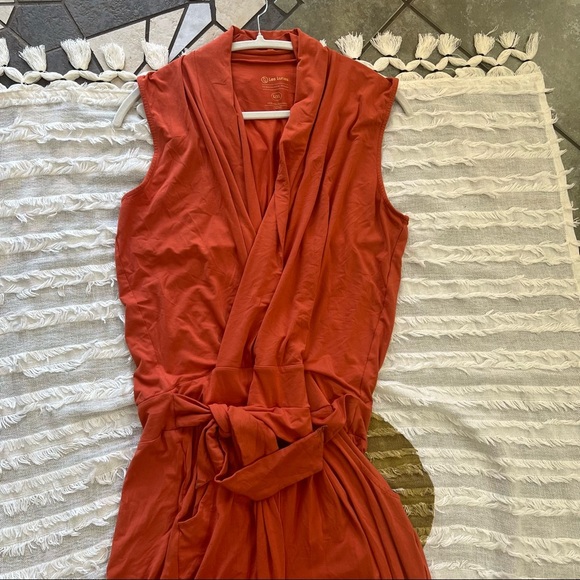 Les Lunes Stella Wrap Sleeveless Bamboo Belted Jumpsuit Orange Braun Sz L/XL EUC - Picture 3 of 8